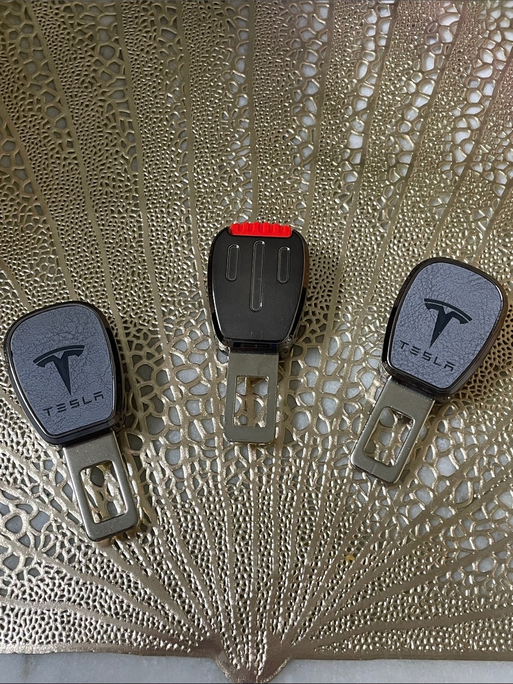 Tesla Seat Belt Buckle Inserts extenders - Black with Red Accent